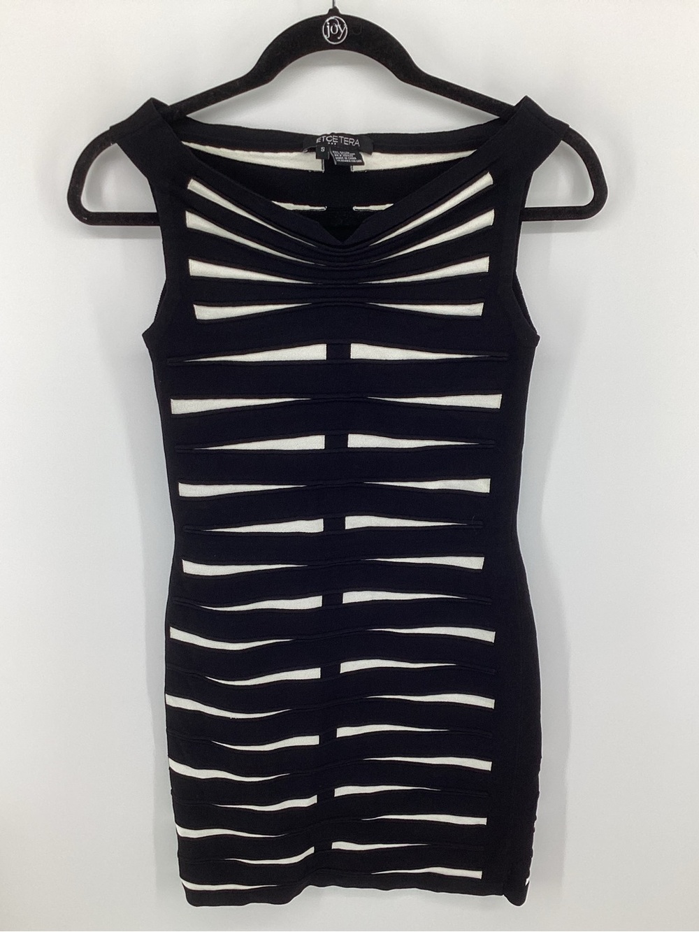 Etcetera Black and White Striped Cutout Midi Dress